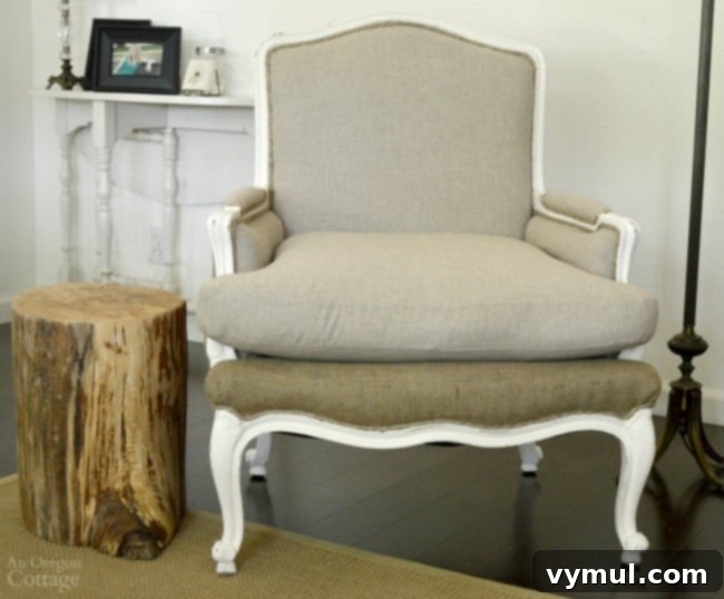 Finished DIY Upholstered French Chairs with plush, inviting seat cushions