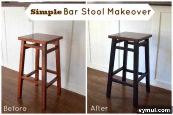 Simple Bar Stool Makeover, showing a before and after comparison of refreshed stools