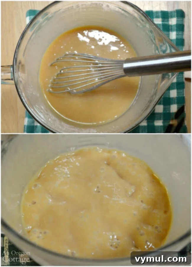 Decadent Caramel Coconut Shortbread Bars 5 Sweetened condensed milk being cooked in a microwave-safe bowl to make homemade caramel for cookie bars