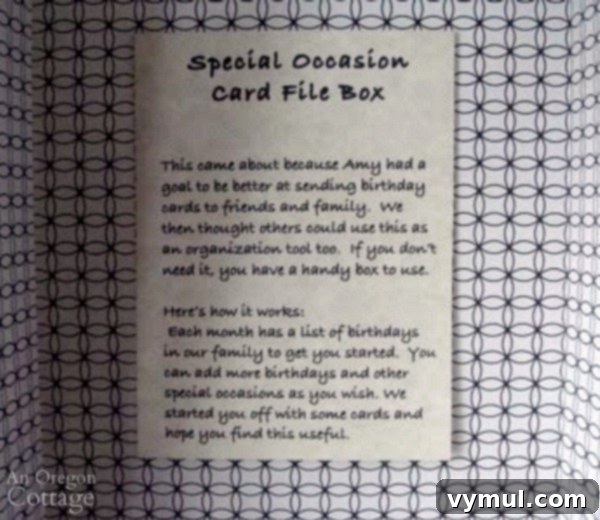 Greeting Card Organizer directions
