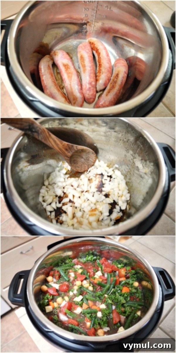 Making slow cooker Italian sausage vegetable soup in an Instant Pot