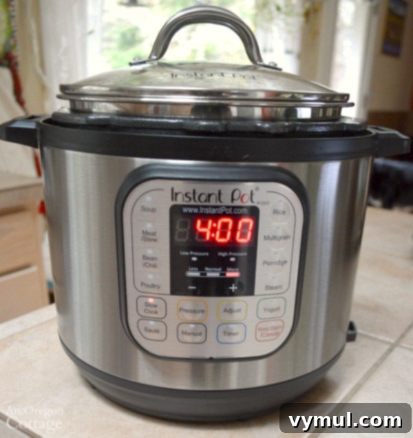 Slow Cooker Italian Sausage Vegetable Soup cooking in an Instant pot