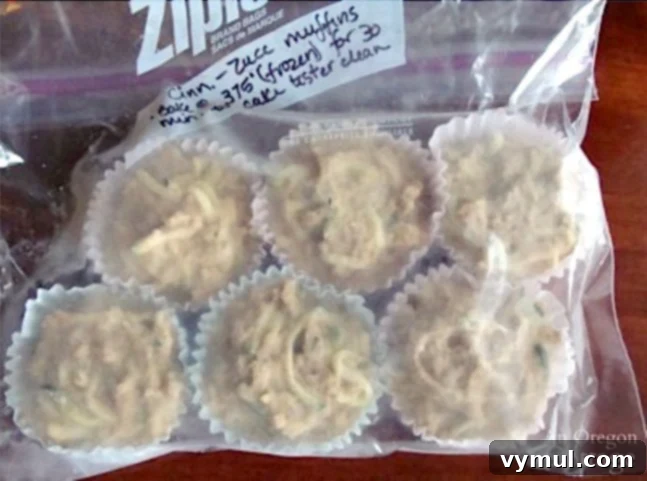 Spiced Zucchini Freezer Muffins 4 Frozen zucchini muffins stored in a freezer bag, clearly labeled for convenience.