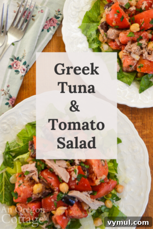 Greek Tuna Tomato Delight 7 Large, appetizing image of Greek Tuna-Tomato Salad, perfect for Pinterest, highlighting the fresh, wholesome ingredients and vibrant colors.