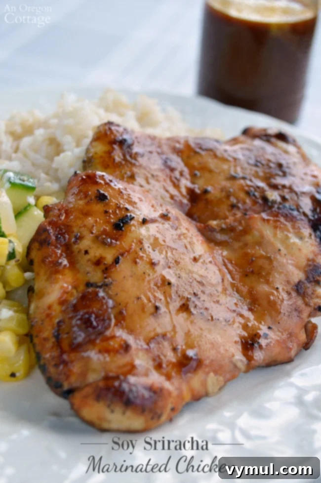 Sriracha Soy Glazed Chicken 2 Perfectly grilled Soy Sriracha Marinated Chicken, an easy 3-ingredient dish for grilling, baking, or pan-frying.