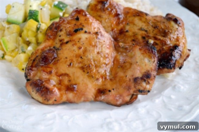 Sriracha Soy Glazed Chicken 6 Close-up of grilled Soy Sriracha Marinated Chicken with perfect char marks.