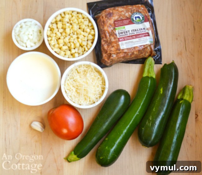 Savory Sausage and Corn Zucchini Boats 4 stuffed zucchini ingredients
