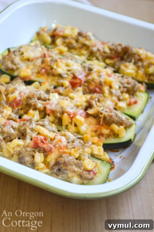 Savory Sausage and Corn Zucchini Boats 9 stuffed zucchini side