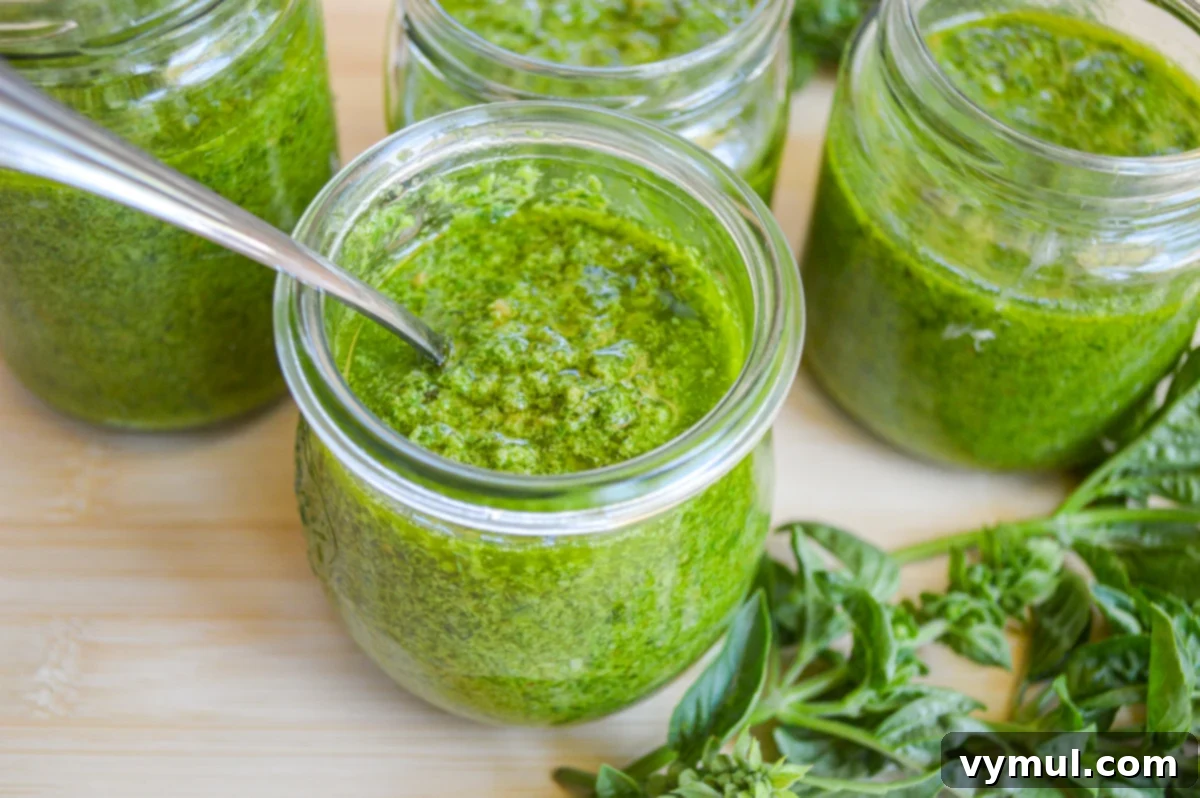 glass jars of homemade pesto