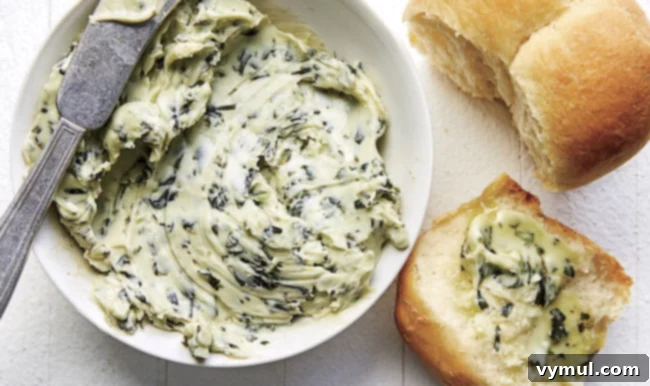 Basil butter in bowl