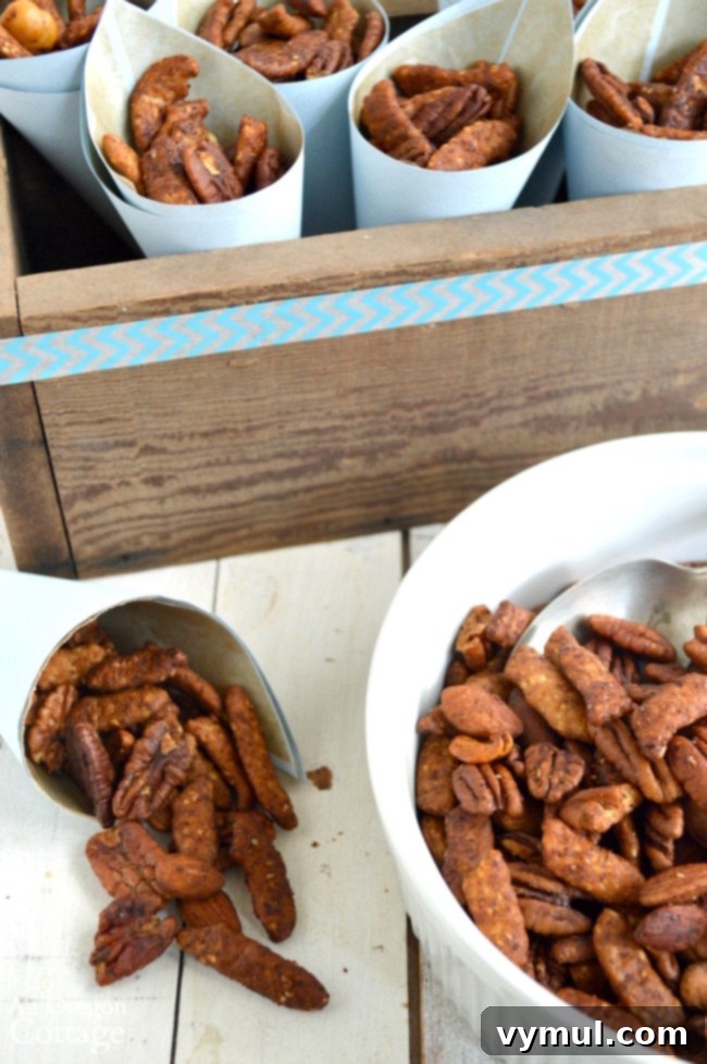 Sweet & Spicy Sriracha Nuts 6 Sriracha-Honey Nut Mix in paper cones, perfect for grab-and-go snacking on trips