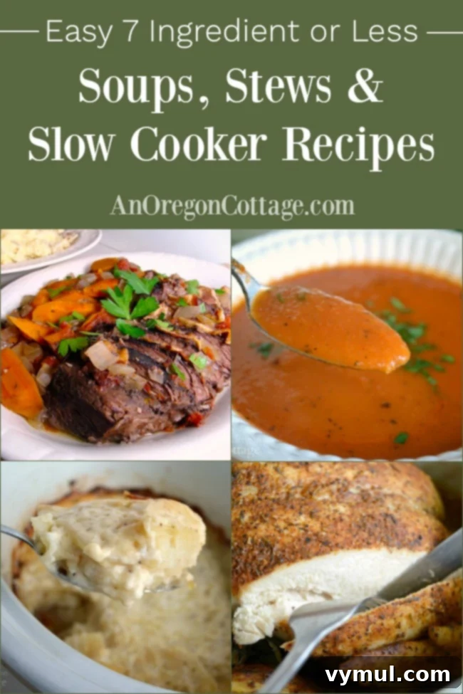 The 7-Ingredient Solution: 9 Easy Whole Food Soups, Stews, and Slow Cooker Dishes 13 7 Ingredients soup-stews-slow-cooker-recipes pin image for easy meal planning