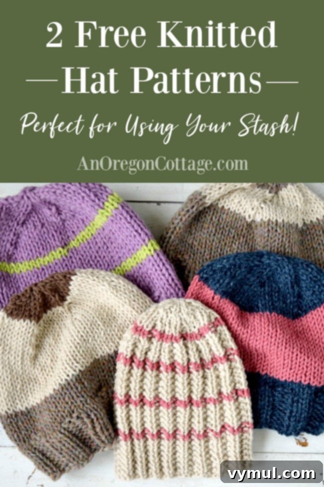 Yarn Stash Rescue Two Free Knit Hat Patterns 5 Free knit hat patterns pin image