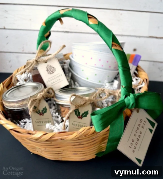 Build Your Own Sundae Gift Basket with Free Tags 6 Ice Cream Sundae Kit with homemade toppings