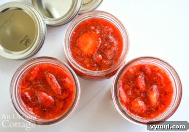 strawberry freezer jam above