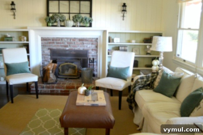 Autumnal Simplicity in Green and White 3 Cozy Simple Fall Decor in a harmonious palette of moss green and crisp white, highlighting a tranquil autumn ambiance.