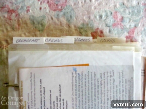 organizing recipes-tabs on binders