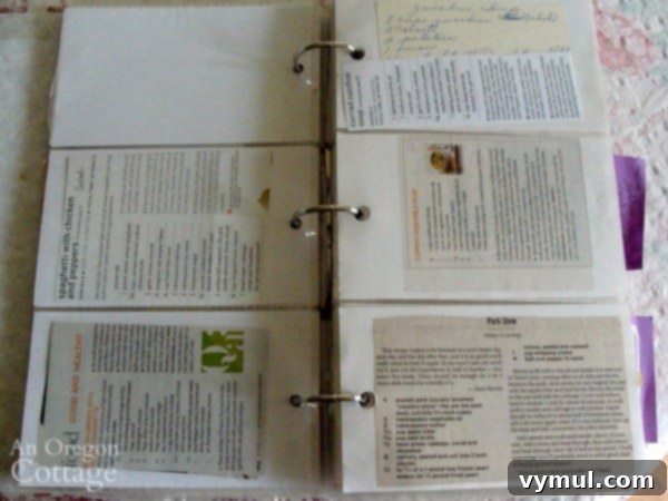organizing recipes-inside photo album binder