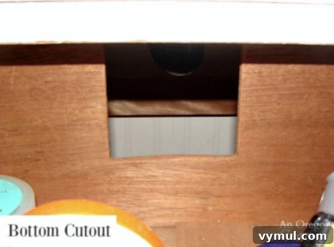 Upcycle a Dresser into a Beautiful Vanity 11 Dresser to Vanity-Bottom Drawer Cutout for drain pipe