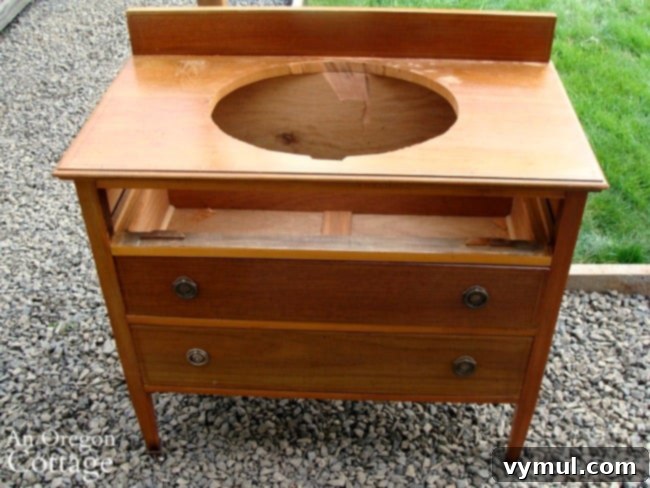 Upcycle a Dresser into a Beautiful Vanity 5 Dresser to Vanity-Cut Out Sink Hole with template