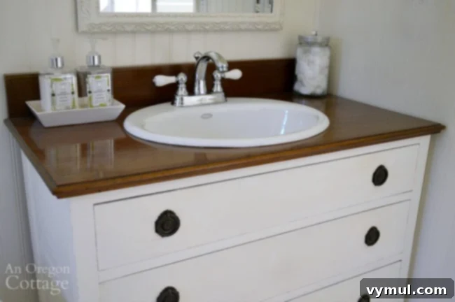 Upcycle a Dresser into a Beautiful Vanity 7 Dresser converted to bathroom vanity side view