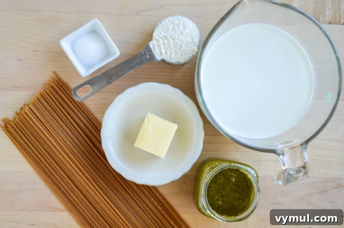 creamy pesto pasta ingredients