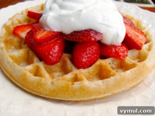 Irresistible Whole Wheat Sourdough Waffles 5 Sourdough Waffles with strawberries and cream