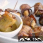 Maple Mustard Glazed Chicken Bacon Bites 11 Maple Mustard Bacon Chicken Bites with mustard dipping sauce