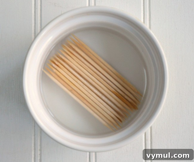 Maple Mustard Glazed Chicken Bacon Bites 5 Soaking toothpicks for Maple Mustard Bacon Chicken Bites