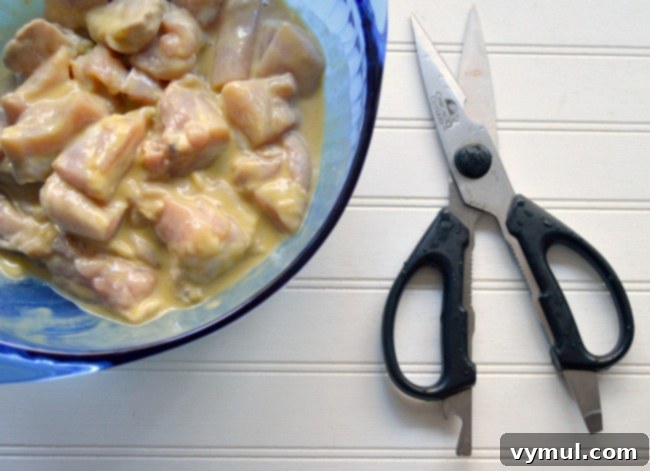 Maple Mustard Glazed Chicken Bacon Bites 7 Maple Mustard Bacon Chicken Bites-use kitchen shears to cut chicken tip