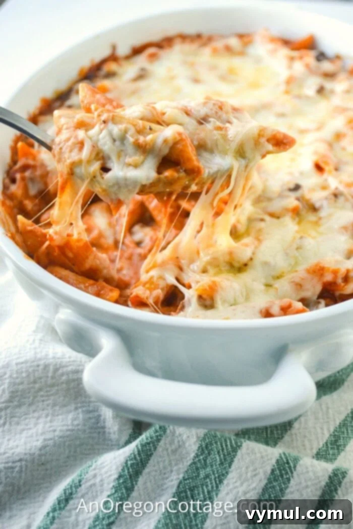 Delicious cheesy baked pasta ready to serve