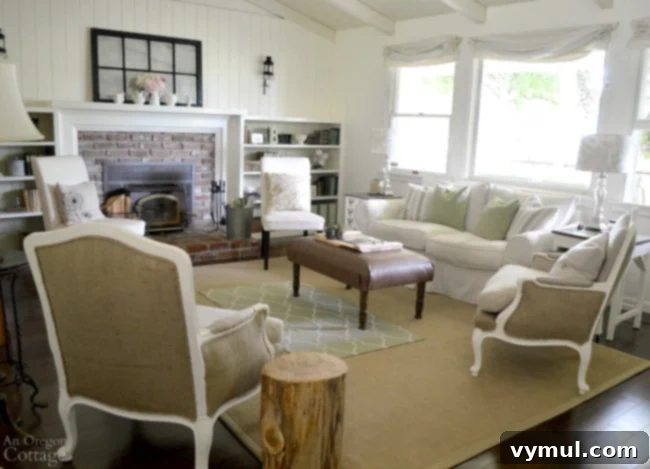 DIY Upholstered French Chairs and cottage living room