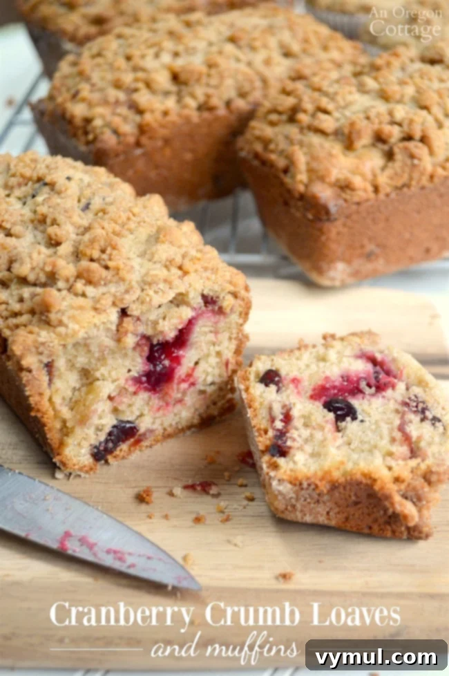 Golden Crumb Cranberry Wonders 2 Cranberry crumb loaves cut open revealing moist texture and cranberry filling