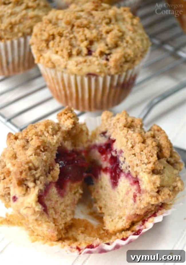 Golden Crumb Cranberry Wonders 3 Delicious Cranberry Crumb Muffins with a hint of cranberry sauce filling