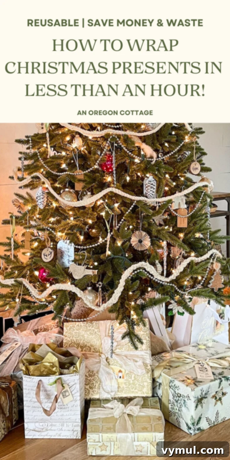 Effortless Christmas Gift Wrapping: Save Time, Save Money, Go Green 11 Pinterest pin image: Eco-friendly, budget-friendly, and time-saving Christmas gift wrapping idea