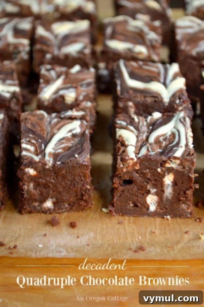 Quadruple Chocolate Brownies on cutting board, ready to be served for a special occasion.