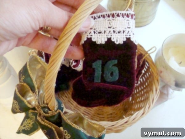 Family Christmas Advent Stockings Ornaments and Tree 3 Christmas Advent Stockings in Basket