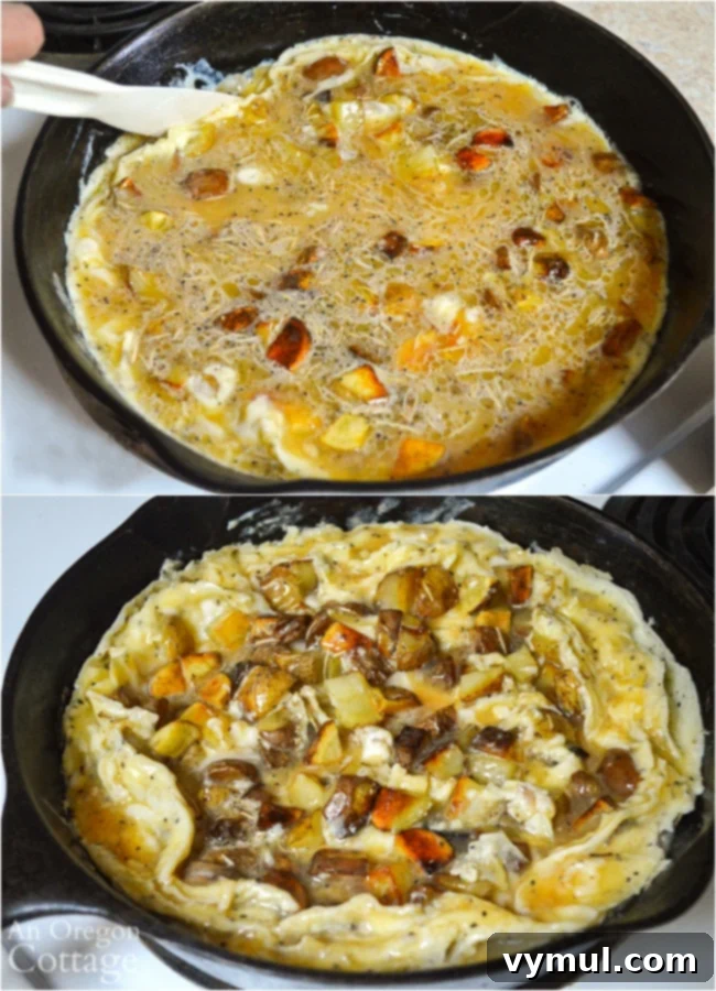 Sweet and Savory Potato and Caramelized Onion Frittata 6 making potato frittata with onions