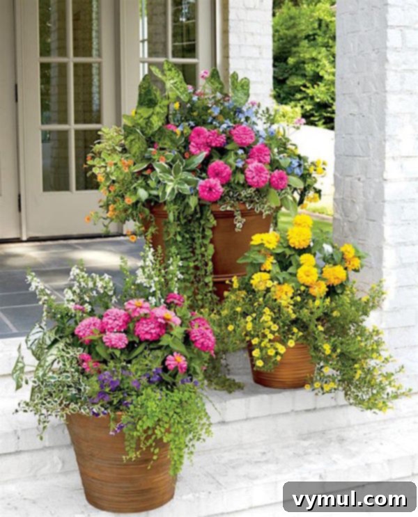 Sun-Kissed Planters: Vibrant Color Ideas 11 Southern Living flower container ideas with zinnias, verbena, calibrachoas, mintleaf, and creeping Jenny