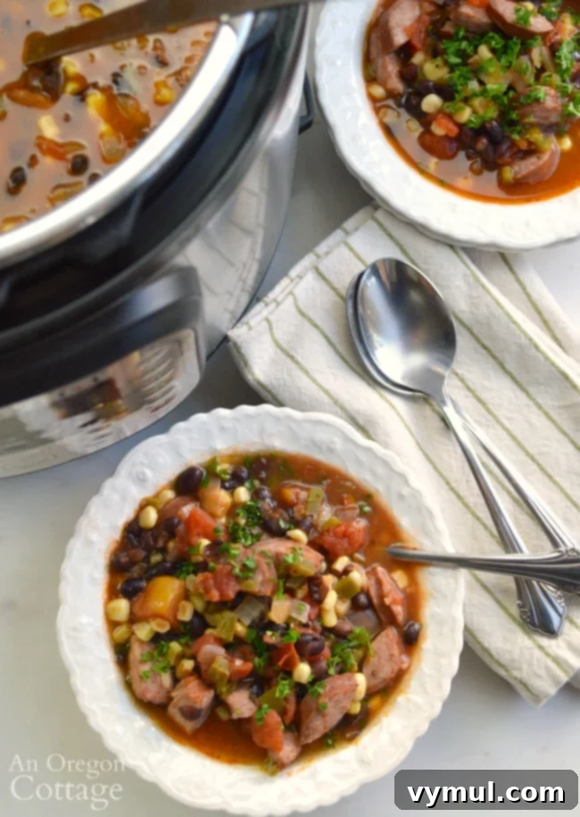 Serving Black Bean Sausage Soup