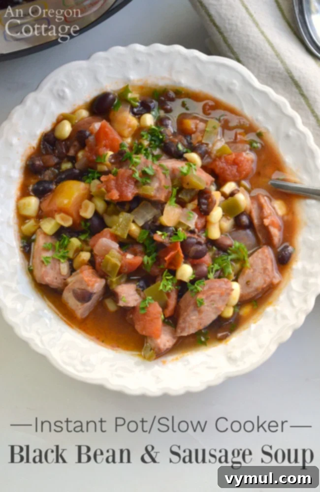 Black Bean Sausage Soup bowl above