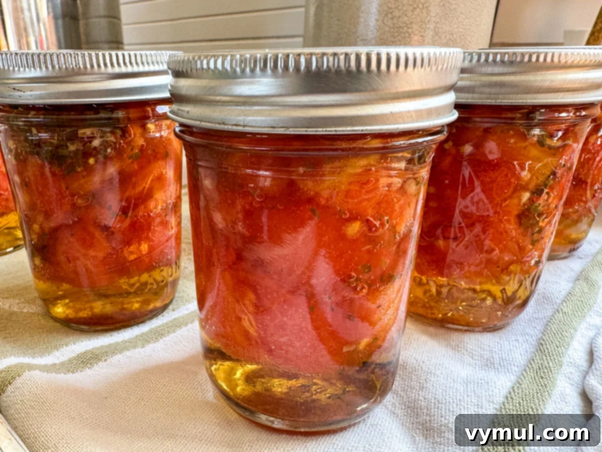 Easy Canned Tomato Bruschetta Summer Captured 10 jars of canned tomato bruschetta on towel