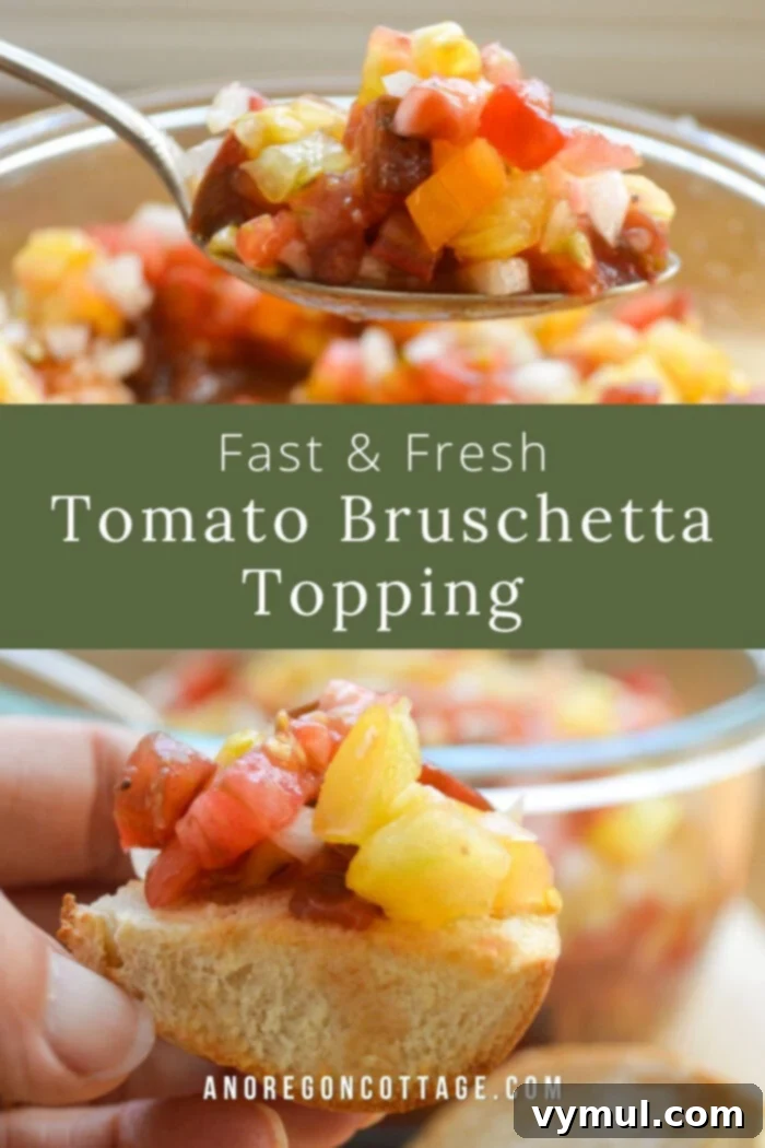 fast and fresh tomato bruschetta topping in a rustic bowl on a wooden table