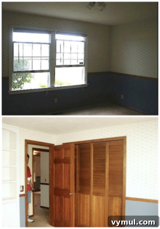 Series Three: Reimagining Our Restful Retreats 4 Daughter's bedroom before remodeling, showing dated decor and built-in cupboard - An Oregon Cottage