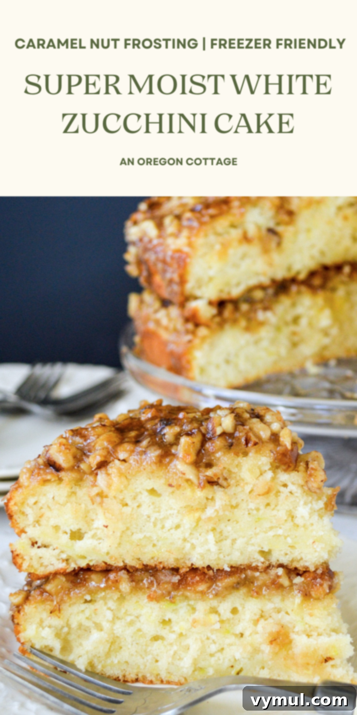 Decadent Moist Zucchini Cake with Toasted Caramel Nut Frosting 16 white zucchini cake pinterest image