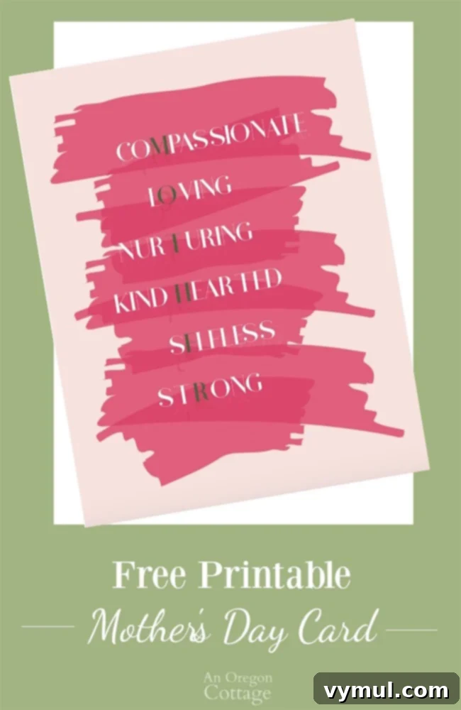 Printable Mother's Day Card image showcasing a beautiful, personalized card with the acrostic message.