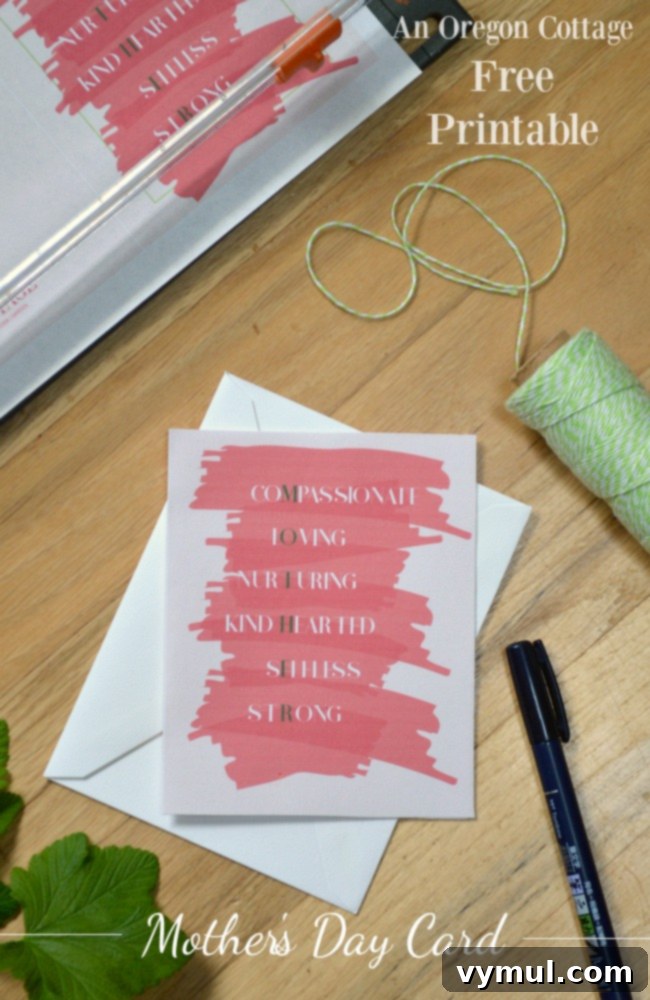 Making free printable Mother's Day card with crafting supplies.