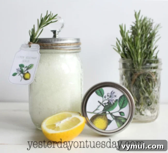 15 Easy and Beautiful Handmade Garden Gifts 16 Lemon Rosemary Scrub with Printable Tags at Yesterday on Tuesday