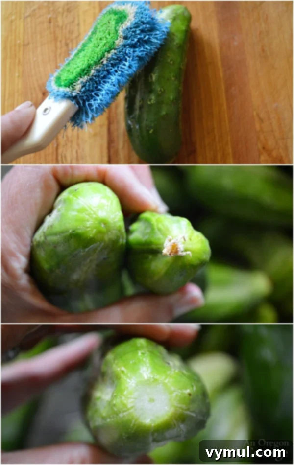 Quick Refrigerator Garlic Dill Pickles-Prepping cucumbers for pickling