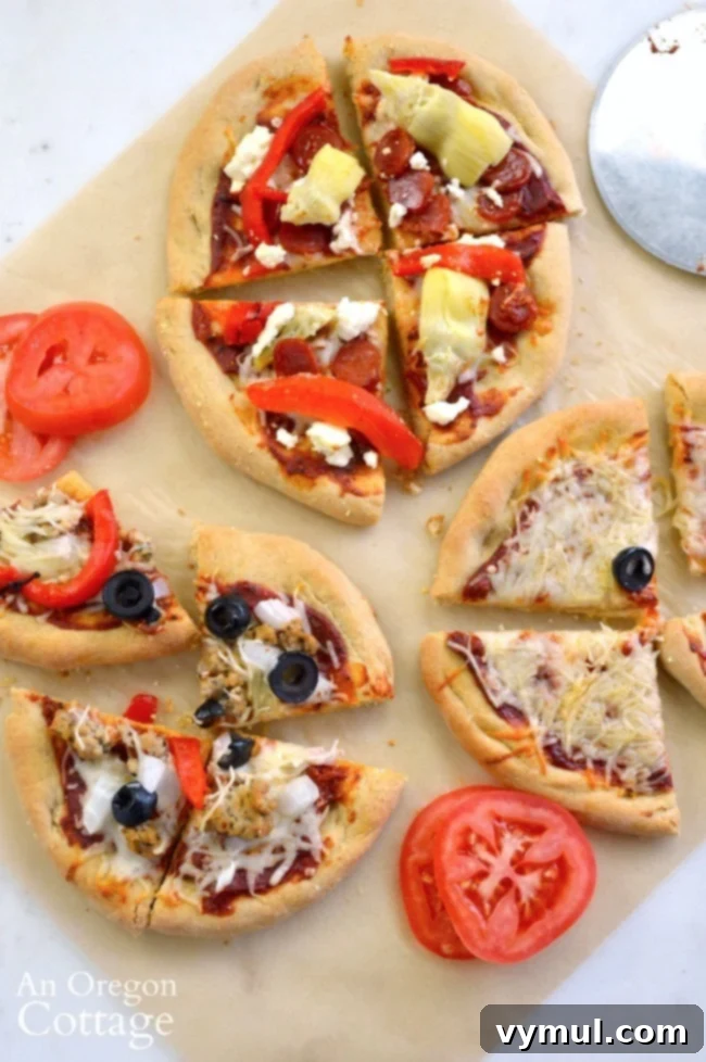 Individual Homemade Pizza slices on a wooden board, ready to eat